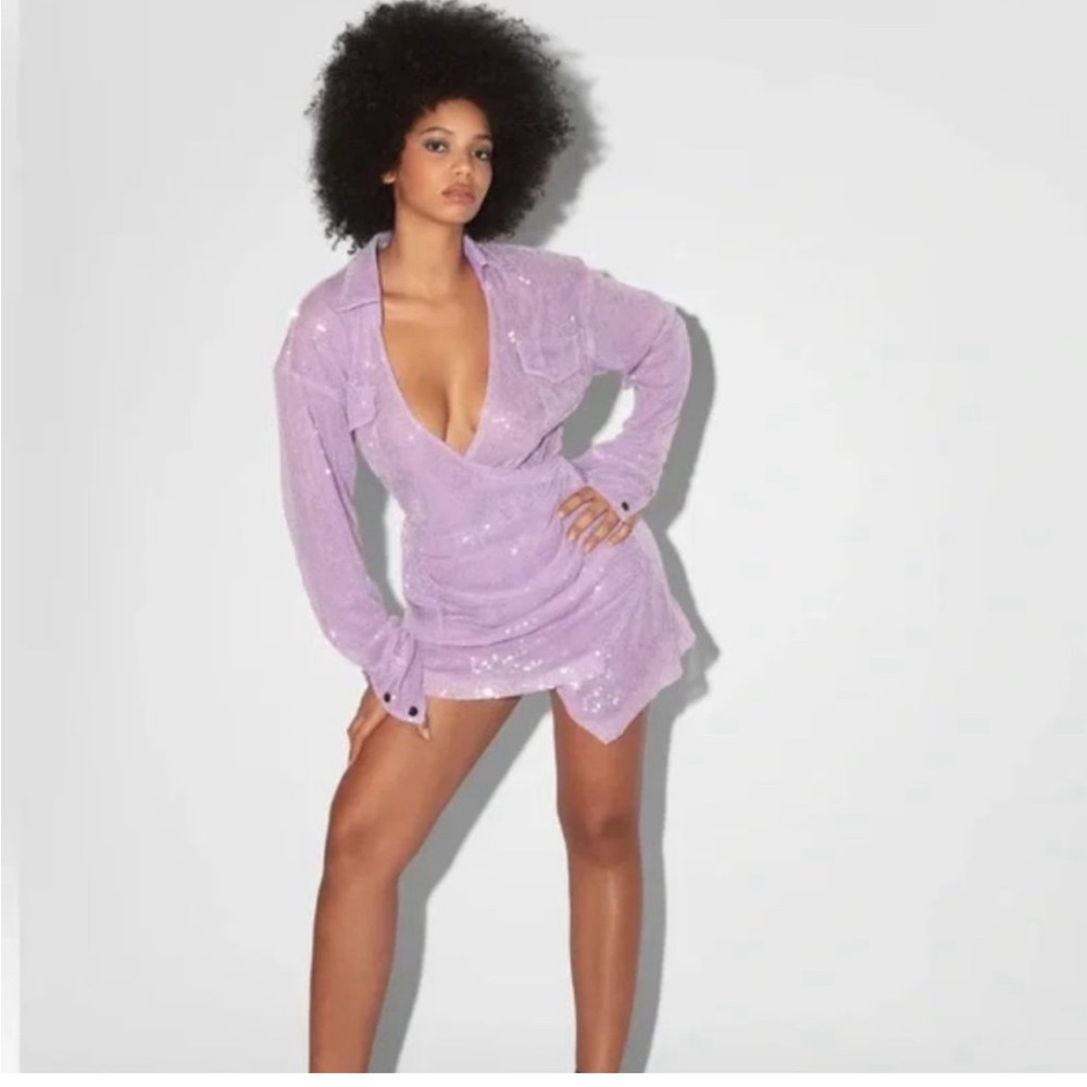 Heiress Beverly Hills lilac sequin long sleeve dress size small